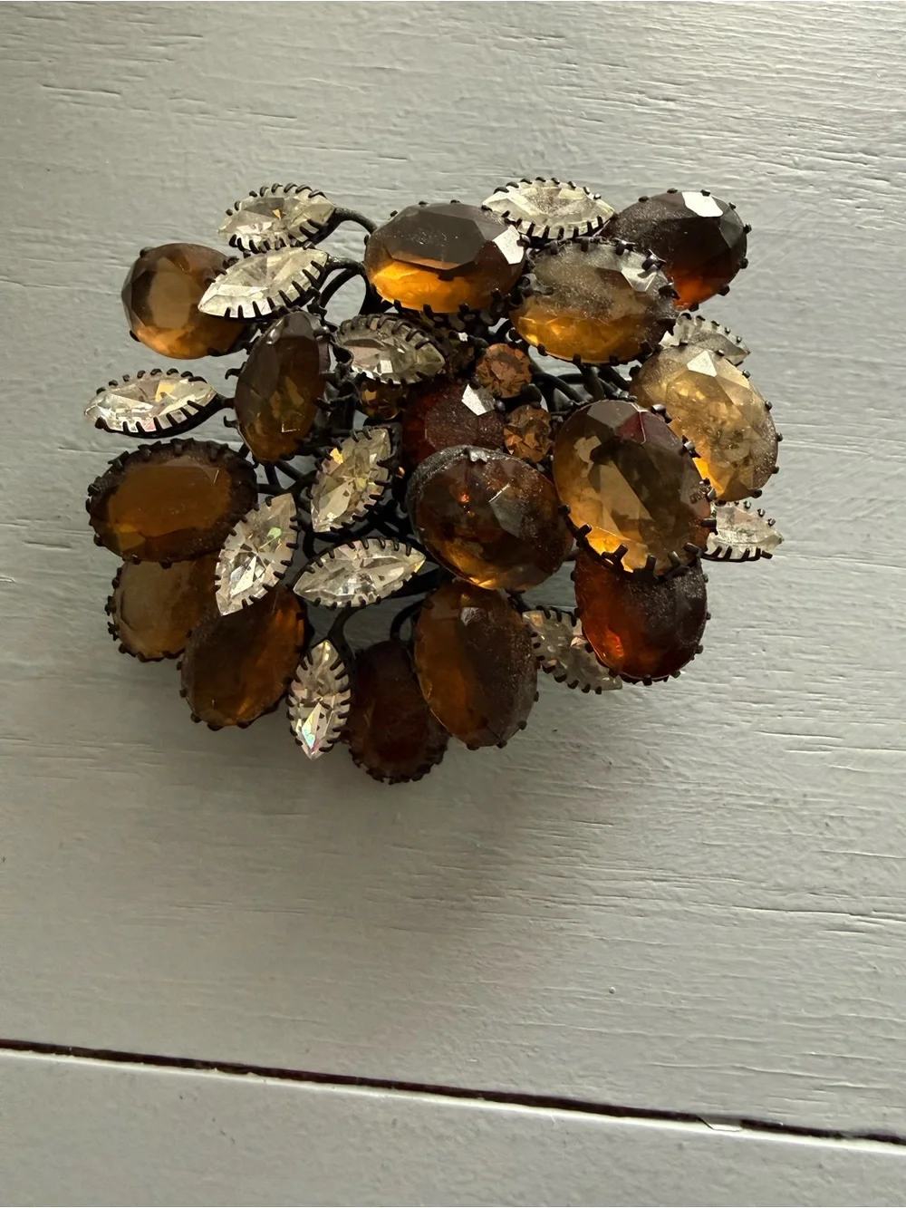 Amber Crystal Cluster Vintage Brooch